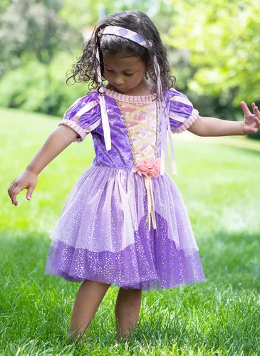 Vista 2 de Little Adventures Rapunzel - Vestido de fiesta de princesa, lavable a máquina, disfraz de juego de simulación para niños, sin purpurina