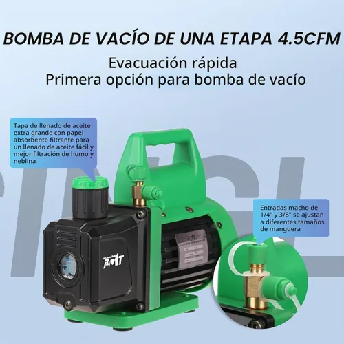 Vista 6 de PB Motor Tech - Juego de bomba de vacío y manómetro – Bomba de 4.5 CFM con manómetro de colector de latón, acopladores rápidos, adaptador 410