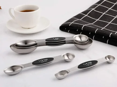 Vista 5 de Juego de 6 cucharas medidoras magnéticas de acero inoxidable apilables de doble cara y cucharada para medir ingredientes secos y líquidos