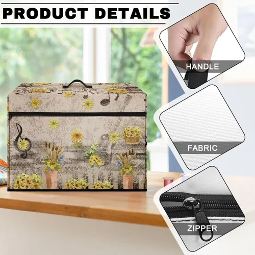 Vista 7 de Funda para máquina de coser de girasoles de otoño con prácticos bolsillos, cubierta protectora duradera acolchada contra el polvo, accesorios