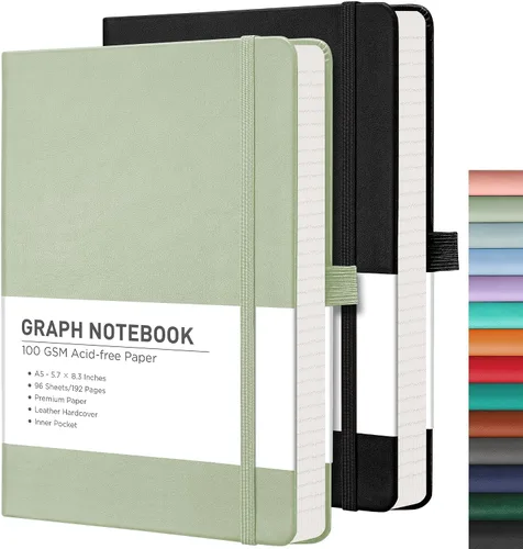 Vista 73 de RETTACY Lined Journal Notebook, 192 Numbered Pages per Pack, 5.7'' x 8.3'' 2-Pack, Leather Hardcover, 100 GSM Thick Paper, for Men & Women, Negro