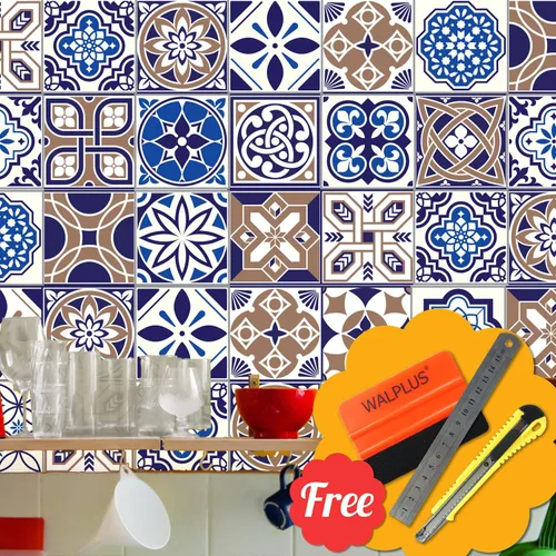 Vista 4 de WALPLUS - Pegatinas para azulejos (48 unidades, 5,91 x 5,91 pulgadas), color azul