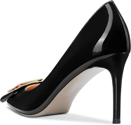 Vista 3 de Aachcol Zapatos de tacón alto con tacón alto para mujer, zapatos de vestir con punta puntiaguda, para oficina, fiesta, boda, patente de 3 pulgadas