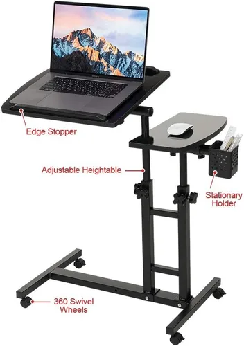 Vista 6 de Escritorio ajustable para laptop con ruedas, escritorio ajustable para cama, carrito ajustable para laptop, mesa sobre la cama, mesa auxiliar