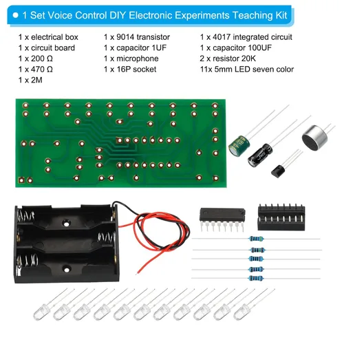 Vista 3 de PATIKIL Tablero de práctica de soldadura, 1 juego de electrónica prototipo placa PCB circuito de soldadura DIY control de voz LED luz