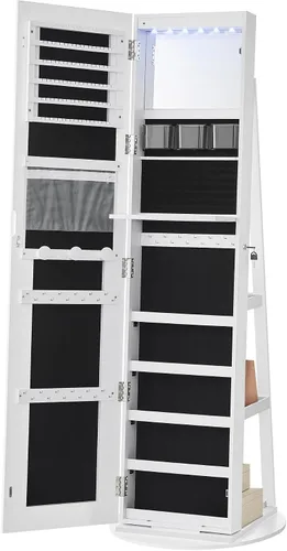 Vista 8 de SONGMICS Gabinete de joyería con espejo LED, luces ajustables, bloqueable Blanco nube