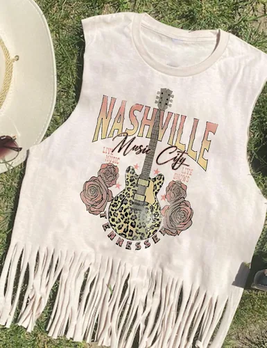Vista 2 de iliheyov Nashville - Camiseta sin mangas para mujer, diseño de festival de música country, estampado gráfico, sin mangas, Nash Music