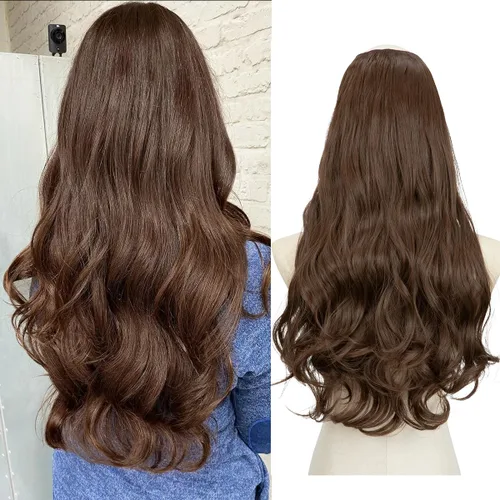 Vista 10 de SARLA Extensiones de cabello sintético con clip, parte en U, largo, ondulado, rizado, grueso, de cabeza completa, para mujer, rubio playa, 24 Playa
