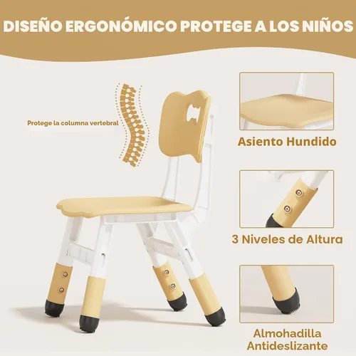 Vista 5 de Set de mesa y 4 sillas para niños Brelley, juego de mesa y sillas ajustables en altura para niños pequeños, escritorio con diseño de grafiti, patas