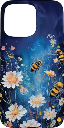 Vista 31 de Bees and Wildflowers on Dark Blue Case for iPhone 17