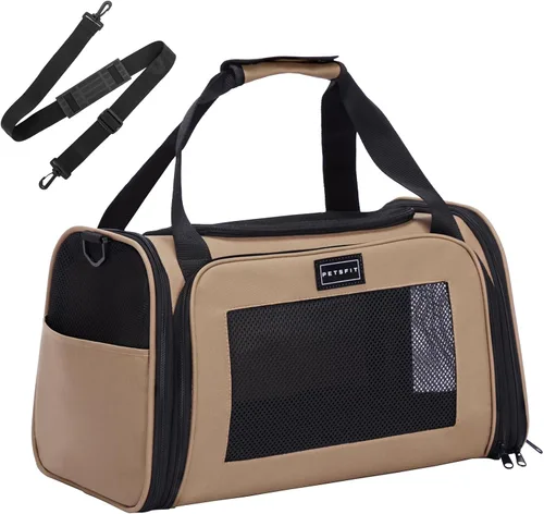 Vista 17 de PETSFIT Transportador de mascotas aprobado por aerolíneas con alfombrilla extensible, transportador de perros para perros pequeños, aprobado por