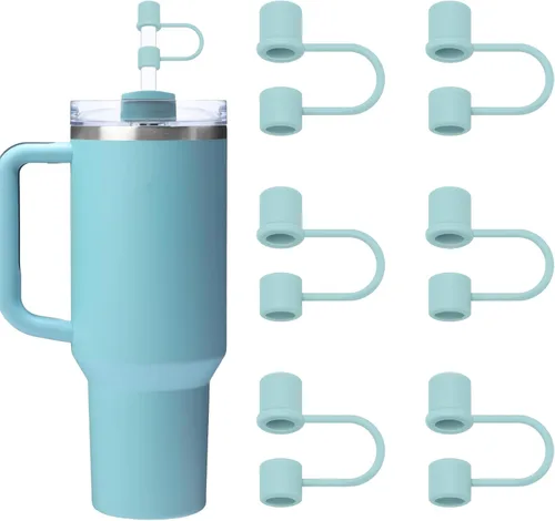 Vista 14 de 6 fundas de silicona para popote compatibles con Stanley Cup, vaso de 30 y 40 onzas con asa de 0.394 in, tapas de popote a prueba de polvo