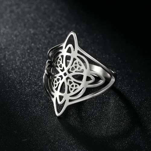 Vista 2 de Dreamtimes Anillo de nudo de bruja para mujer, anillos de barra de acero inoxidable, anillo de nudo de bruja celta, cuaternario, anillo de brujería