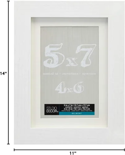 Vista 4 de Studio Décor - Portarretratos Belmont blanco de 5 x 7 pulgadas con paspartú de 4 x 6 pulgadas, accesorios para colgar, pantalla horizontal