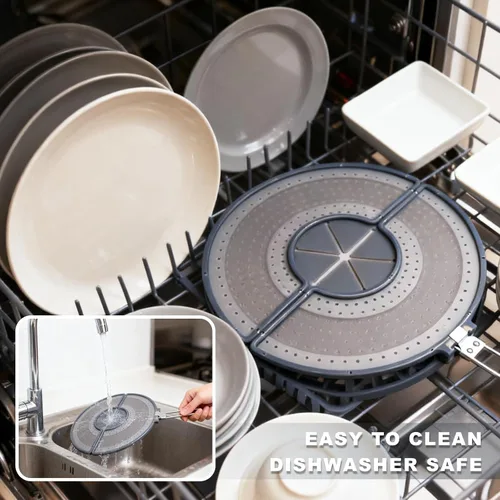 Vista 5 de Pantalla plegable para salpicaduras con mango para sartenes de 10-13", silicona, sin BPA, Agarre resistente al calor, cubierta de sartén que