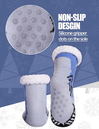 Vista 3 de LINEMIN Calcetines cálidos para niñas y niños, acogedores y suaves, con forro polar grueso, sherpa, calcetines de Navidad para interiores