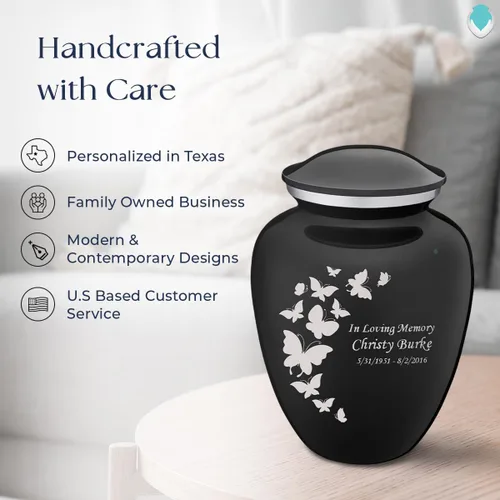 Vista 9 de Geturns Embrace Urnas de Cremación de Mariposa Personalizadas para Adultos para Cenizas Humanas I Urna Funeraria Grande Negra para Mujeres y Hombres