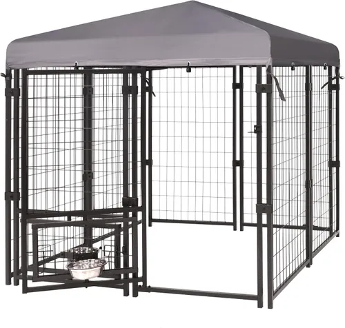 Vista 11 de MUPATER Perrera para perros al aire libre, 10 x 10 pies, casa grande para perros con techo y puerta con cerradura, recinto resistente para perros