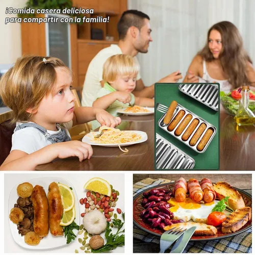 Vista 2 de Molde de salchicha de acero inoxidable con 6 cavidades para perros calientes caseros, molde antiadherente para perritos calientes para horno