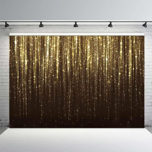 Vista 2 de MEHOFOND Telón de fondo negro y dorado de 7 x 5 pies para decoración de fiesta de cumpleaños de adultos y niños, pancarta de lentejuelas doradas