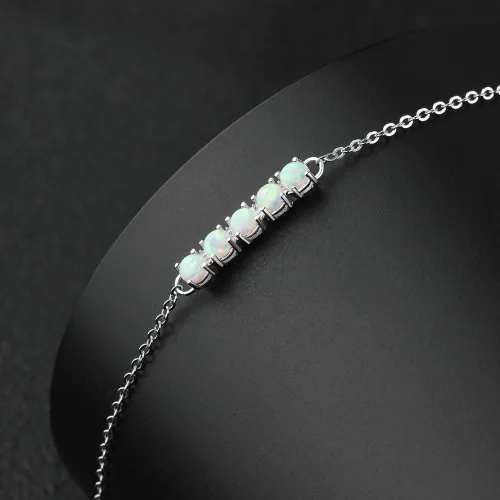 Vista 4 de Pulsera de ópalo de oro blanco de 14 quilates para mujer, hermoso dije de ópalo, regalo de joyería de moda para ella