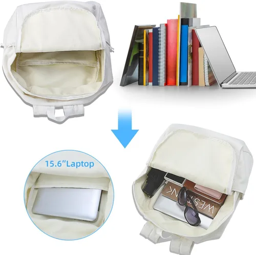 Vista 2 de Zicac Mochila de lona unisex DIY Mochila de mochila (gris, con bolsillo lateral), Blanco, Mochilas Daypack