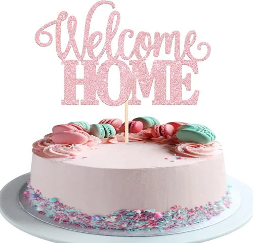 Vista 10 de Paquete de 24 decoraciones para tartas con purpurina para decoración de tartas para inauguración de la casa, fiesta temática de bienvenida a casa