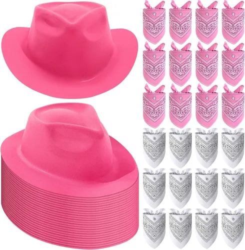 Vista 8 de Hillban Paquete de 48 Sombreros de Vaquero y Conjunto de Bandanas, Sombreros de Vaquera para Niños y Niñas, Sombreros de Fiesta de Vaquero