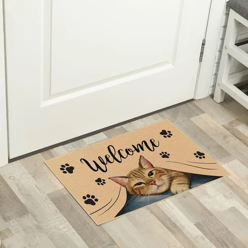 Vista 7 de Heyfibro Tapete de bienvenida para puerta de gato, tapete antideslizante de huella de mascota, decoración familiar, 29 x 17 pulgadas, tapete de goma
