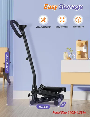 Vista 7 de Mini Stepper with Handlebar for Exercise, 330lbs Stair Climber Machine Hydraulic Fitness Stair Stepper with Resistance Band, Portable Workout