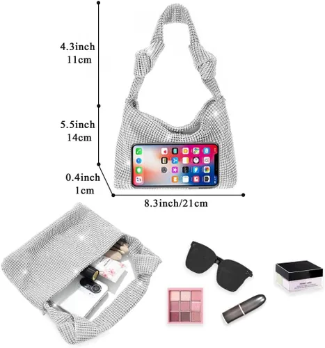 Vista 5 de Yokawe Monederos con diamantes de imitación para mujer, bolso de noche brillante mini hobo bolso de vacaciones fiesta club boda bolso