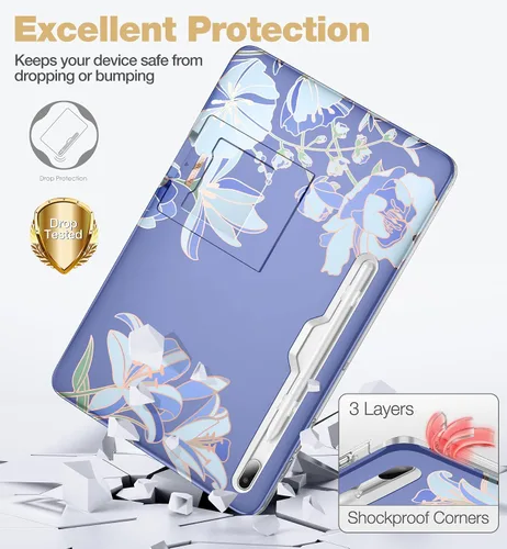 Vista 3 de SURITCH Funda para Samsung Galaxy Tab S7 FE para Tablet S7+ Plus, S8+ Plus, protector de pantalla integrado y soporte para bolígrafo S de cuerpo
