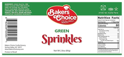 Vista 3 de Bakers Choice - Gránulos verdes para hornear, gránulos Jimmies para aderezos de helado, sin lácteos, Kosher de 2.8 onzas
