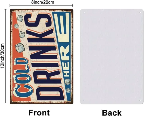 Vista 2 de SUPERDANT Letreros de metal con texto en inglés "Cold Drinks Here", póster de metal con texto en inglés "Drink Shop", divertido cartel de comida
