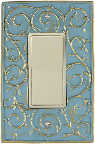 Vista 10 de French Scroll 1 - Placa de pared basculante, placa eléctrica de un solo interruptor, plata envejecida