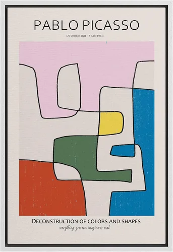 Vista 17 de SIGNLEADER Lienzo enmarcado para pared, arte semicírculo de mediados de siglo, formas geométricas, ilustraciones, arte moderno, contemporáneo