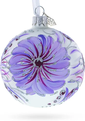 Vista 2 de Flores de gerbera en bola de cristal púrpura adorno de Navidad