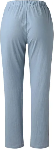 Vista 5 de Pantalones de lino para mujer, de verano, casuales, de tiro alto, cónicos, de algodón, cintura elástica, con bolsillos