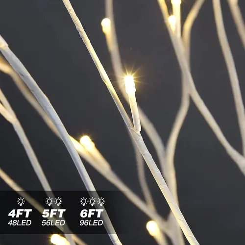Vista 4 de Hooseng Lámpara de árbol con luz LED, 3 piezas de árbol de abedul con luces, 4 pies, 5 pies y 6 pies para verano, boda, festival, fiesta, jardín