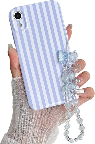 Vista 16 de Bonita funda a rayas para iPhone 6 Plus iPhone 6s Plus con cadena de cuentas, estética suave y delgada, funda protectora de poliuretano