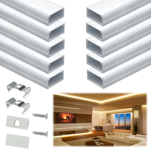 Vista 11 de Muzata Paquete de 20 canales LED de aluminio negro con cubierta blanca lechosa U102 BW 1M