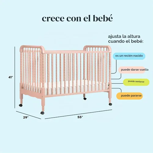 Vista 7 de Cuna convertible Davinci Jenny Lind 3 en 1 en Rosado Claro, con ruedas removibles, Greenguard Gold Rosa rubor