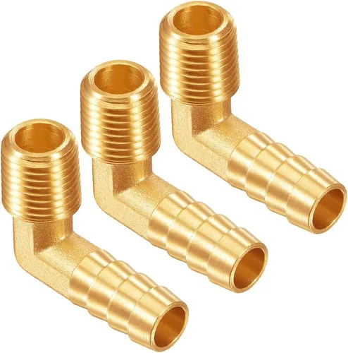 Vista 9 de Uenede 3 piezas de latón 1/2"NPT macho a 1/2" púas 90 grados codo rosca manguera de tubo púas accesorios para agua/aceite/gas