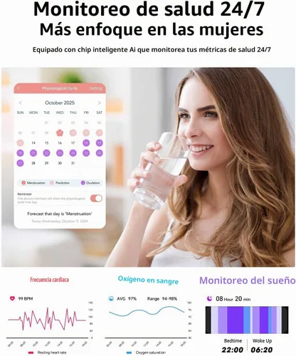 Vista 7 de Hwagol - Relojes inteligentes para hombres y mujeres, compatible con teléfonos Android (llamada Bluetooth), monitor de ritmo cardíaco y sueño, 100
