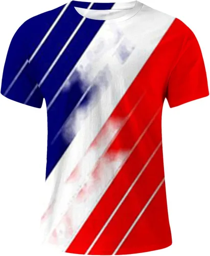 Vista 5 de Muscularfit Camisas de verano para hombre, elegante, casual, cuello redondo, manga corta, bandera americana, ajustadas, para el Día