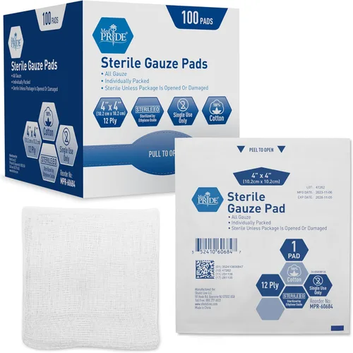 Vista 7 de MED PRIDE Almohadillas de gasa antiadherente estéril, algodón de 12 capas, 2 x 2 pulgadas, 100