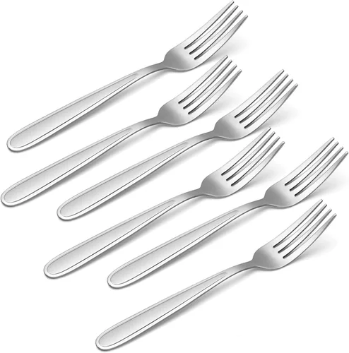 Vista 2 de Oneida H001006BL20 Jordan Sandblasted Everyday Tenedores de cena, juego de 6 sandblasted finish, platinum trim dishwasher safe cutlery set for