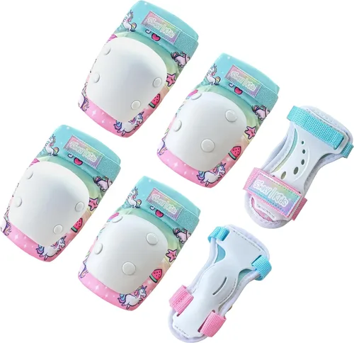 Vista 11 de Rodilleras y coderas con protectores de muñeca Simply Kids, tecnología HardSoft. Juego de equipo de protección certificado CPSIA. Rodilleras