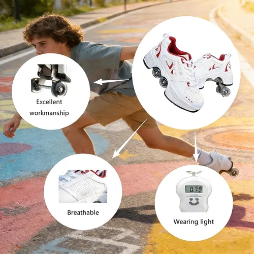 Vista 6 de 2-in-1 Roller Skates & Sneakers with Retractable Wheels - Convertible Lightweight Outdoor Fitness Shoes for Women, Men & Children - Unisex Kick