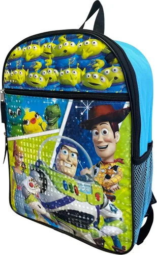 Vista 3 de Fast Forward Toy Story - Mochila grande de 5 piezas, con caja de almuerzo, llavero, botella de agua plegable y mosquetón con clip de metal